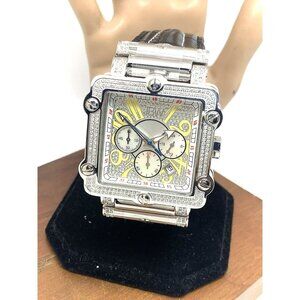 JBW Men's Watch JB6215 Phantom Diamond Quartz Silver Square 42mm Black Leather